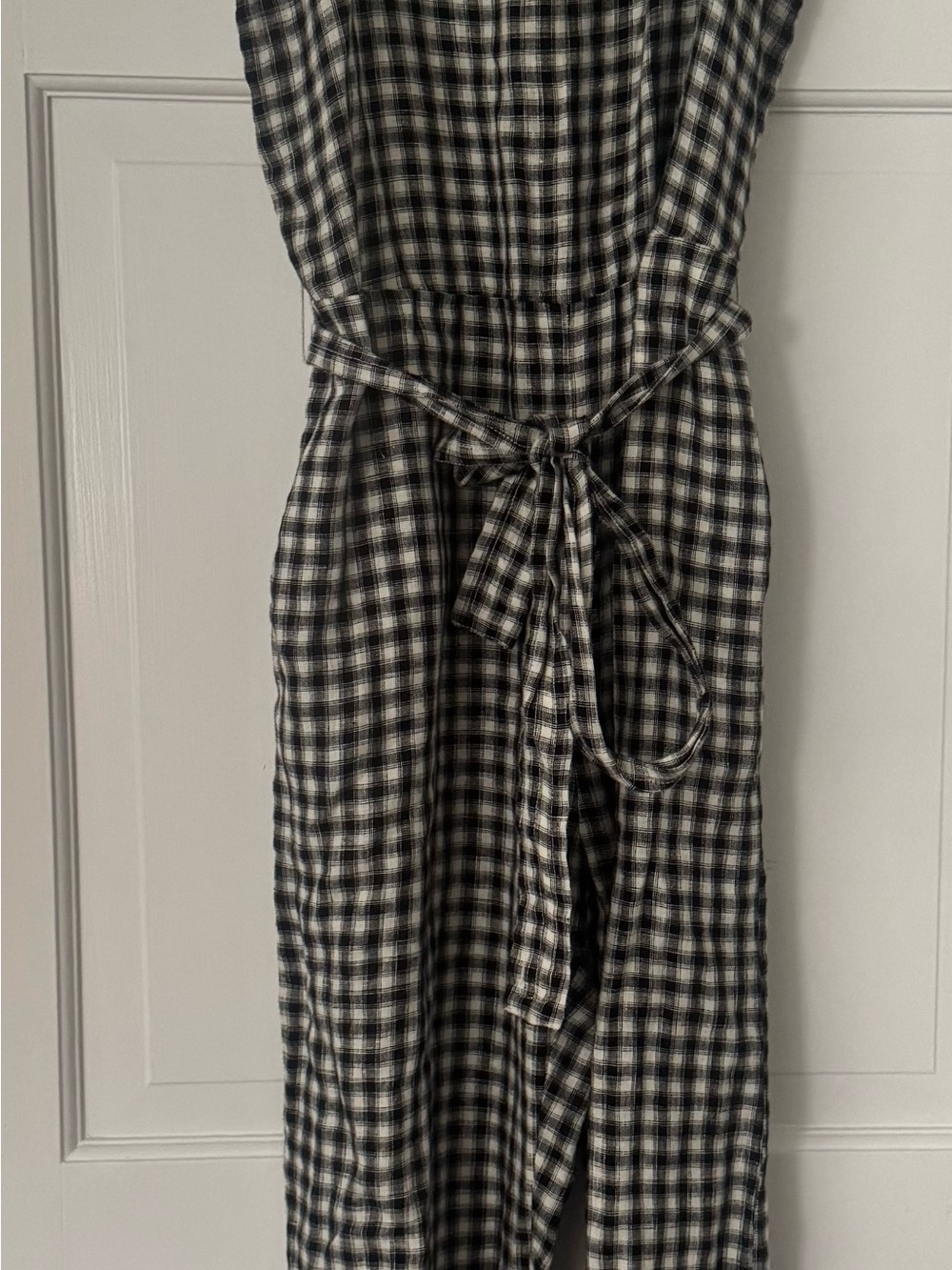 Quince Black & White Checked Tie-Waist Jumpsuit